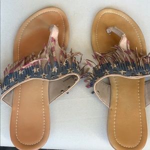 American flag fringe flip flops